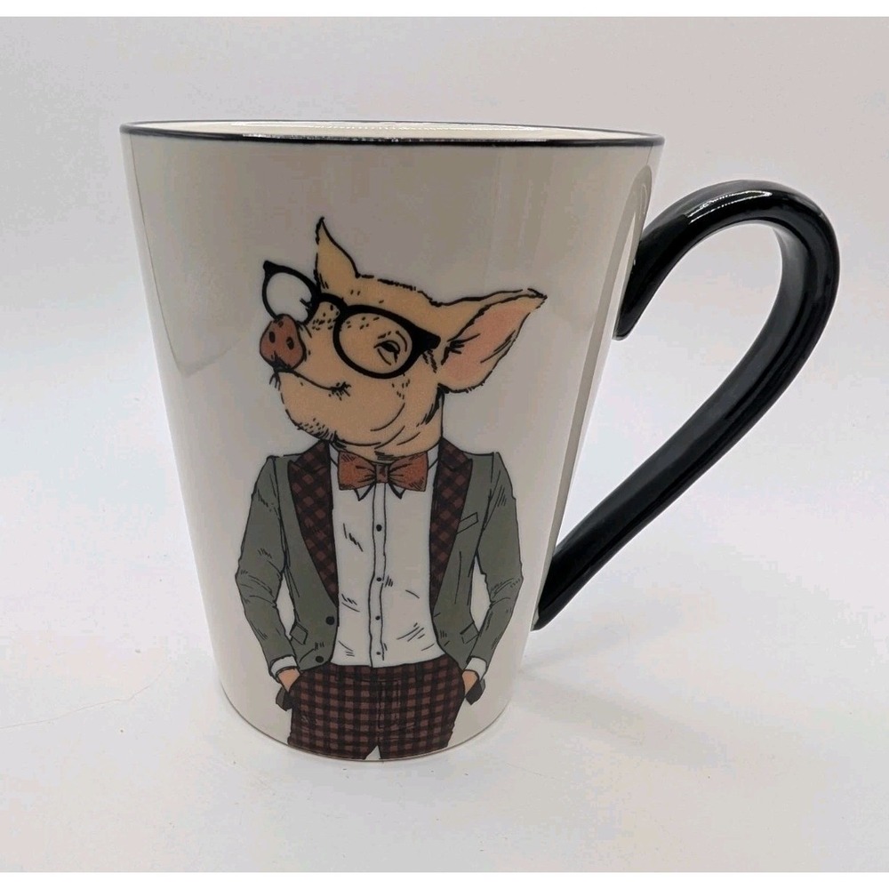 Hipster Pig Animal Mug Dressed Hog Anthropomorphic 16.5 oz‎ Signature Housewares